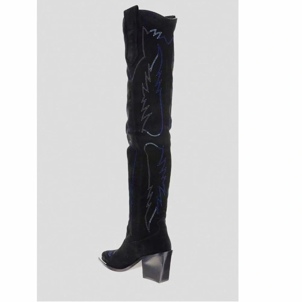 Zadig & Voltaire Women’s Cara Black Suede Over the Knee Cowboy Boots Size 9
